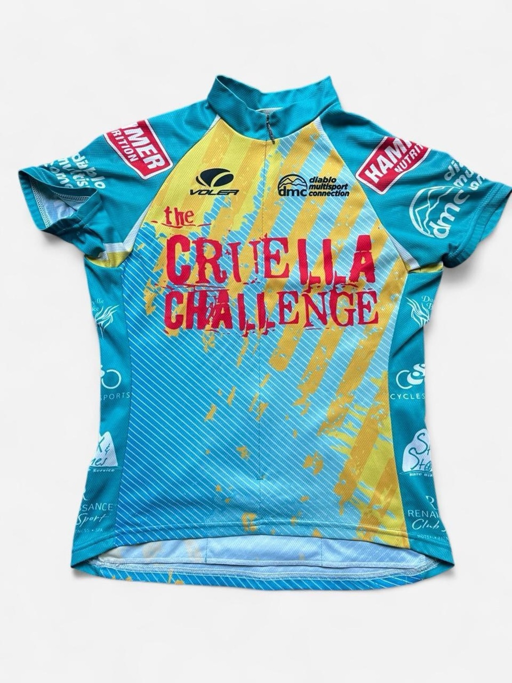 VOLER Women’s Cycling ‘The Cruella Challenge’ Yellow Teal Jersey USA Sz XS